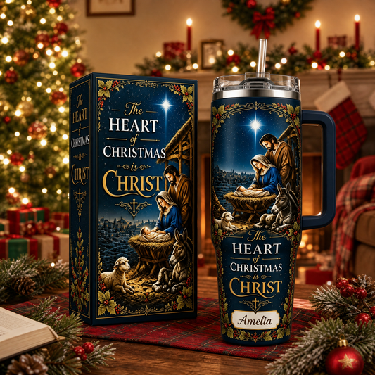✝️ Personalized Nativity Scene Christmas Insulated Tumbler With Handle