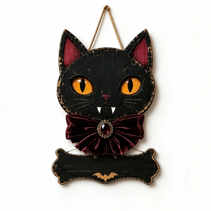 Custom Black Cat Halloween Family Name Sign