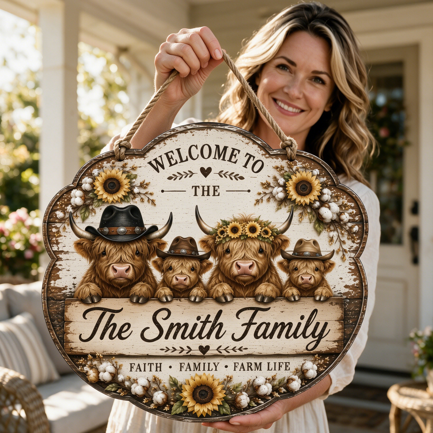 Custom Highland Cow Farm Family Welcome Sign