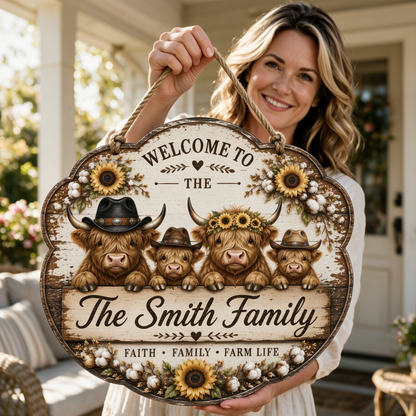 Custom Highland Cow Farm Family Welcome Sign