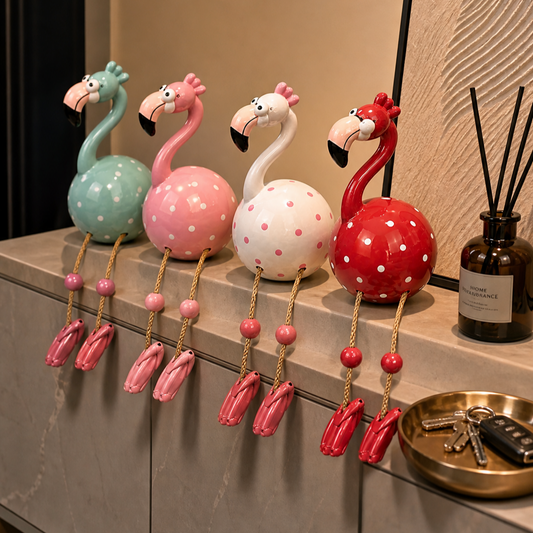 🦩 Cute Dangle‑Leg Flamingo Figurine 🎨 | 5 Colors Polka Dot Flamingo Statue | Indoor Outdoor Garden Yard Home Decor Ornament