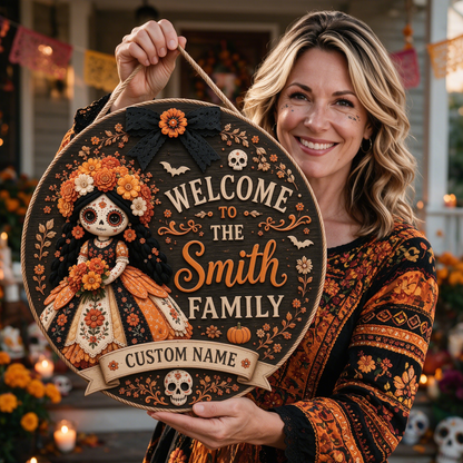 Custom Day of the Dead Doll Family Welcome Sign