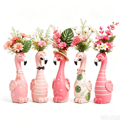 🦩Cute Flamingo Decorative Vase 🌸 5 Styles Resin Figurine Vase Tabletop Centerpiece Indoor Home Shelf Decor Gift