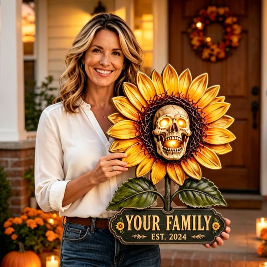 Personalized Sunflower Skull Family Name Door Sign