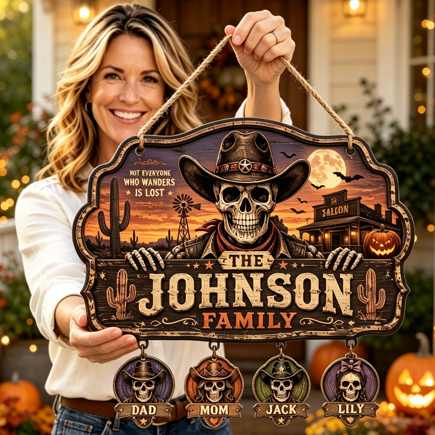 Custom Western Cowboy Skeleton Family Halloween Sign