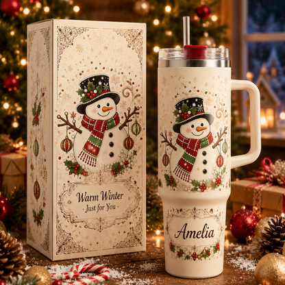 ⛄ Personalized Vintage Snowman Christmas Insulated Tumbler With Handle