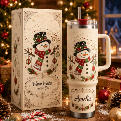 ⛄ Personalized Vintage Snowman Christmas Insulated Tumbler With Handle