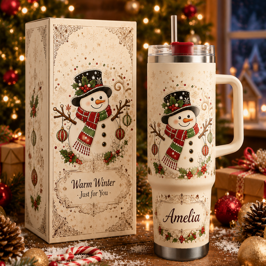 ⛄ Personalized Vintage Snowman Christmas Insulated Tumbler With Handle