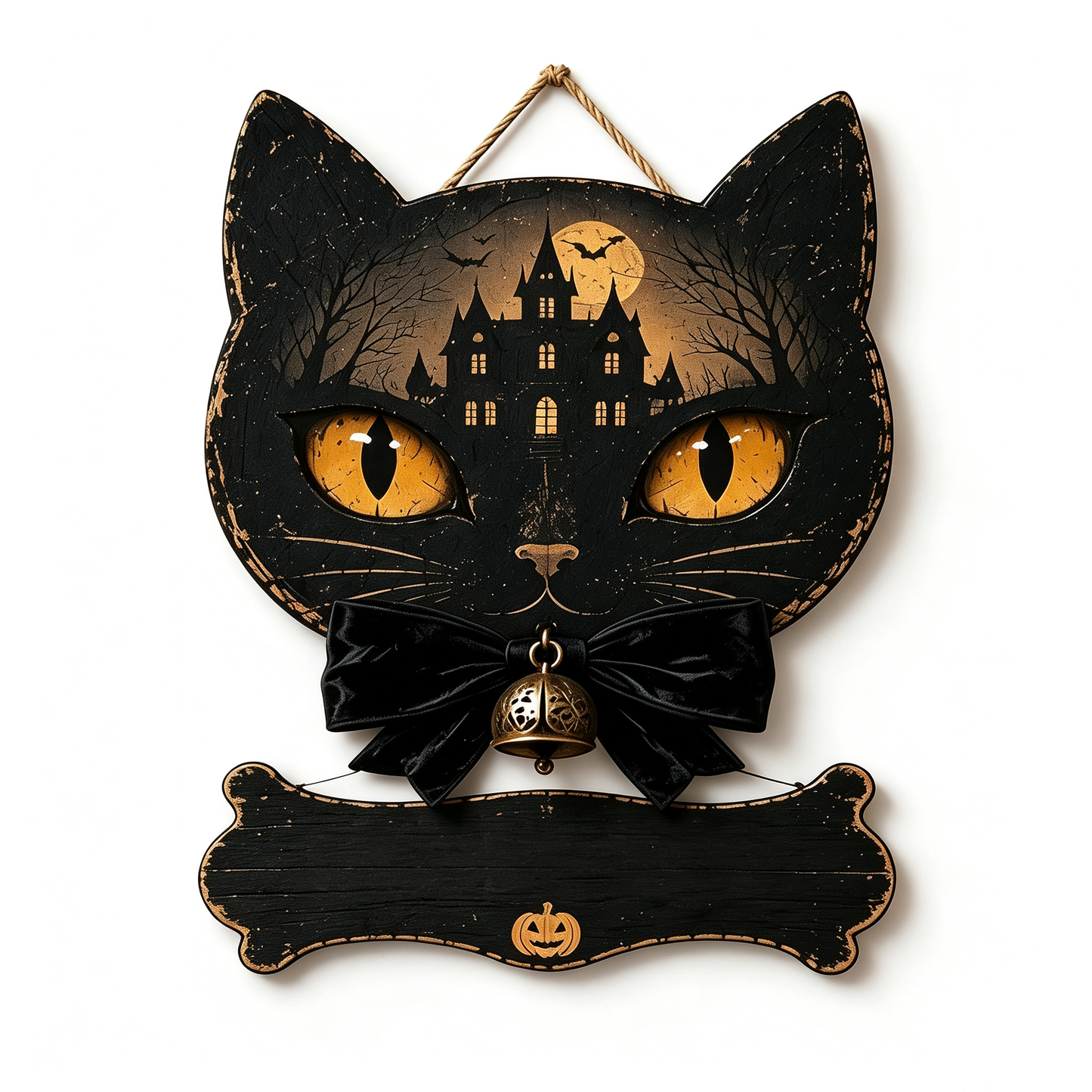 Custom Black Cat Halloween Family Name Sign