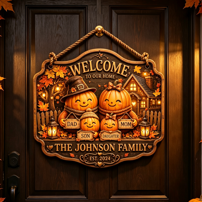Personalized Pumpkin Family Welcome Sign
