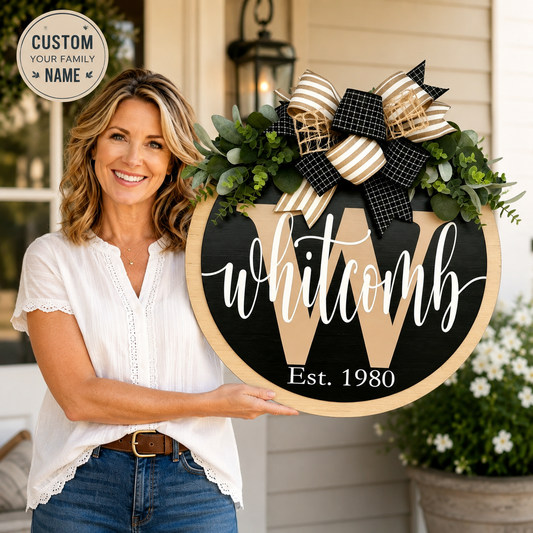 🖤Personalized Round Family Name Door Hanger Custom Monogram