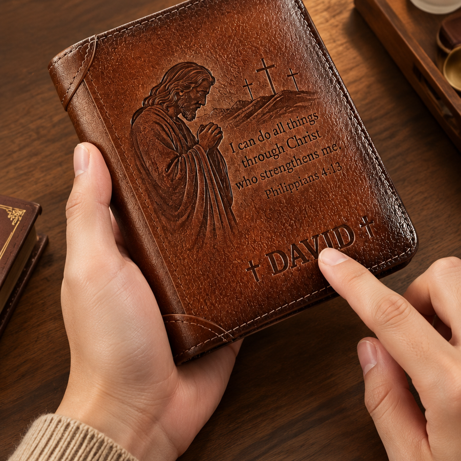 🛡️Personalized Christian Leather Wallet | Custom Name Bible Scripture Gift ✝️