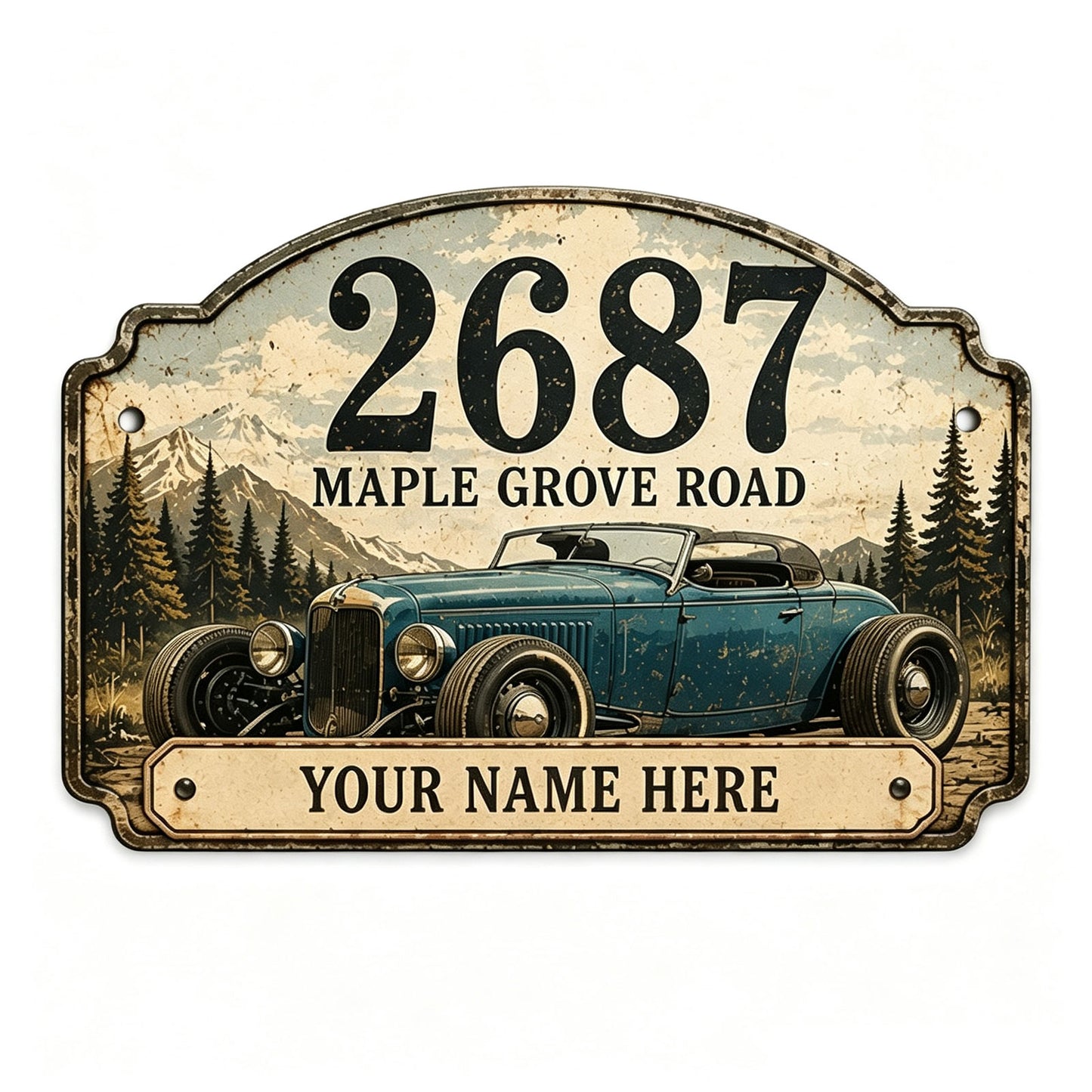 Custom Vintage Hot Rod Address Metal Sign