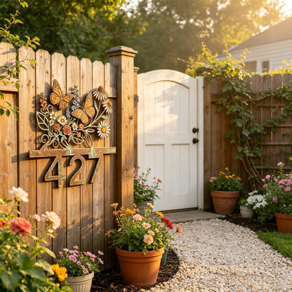 Personalized Monarch Butterfly Floral House Number Sign
