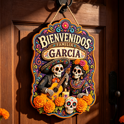 Personalized Dia De Los Muertos Familia Name Hanging Sign