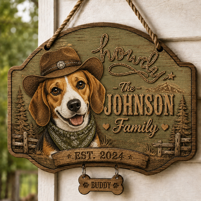 🤠 Custom Cowboy Dog Wooden Sign Custom Dog Breed Name Plaque