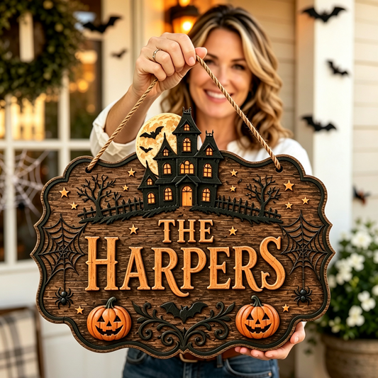 Custom Halloween Haunted House Family Name Sign