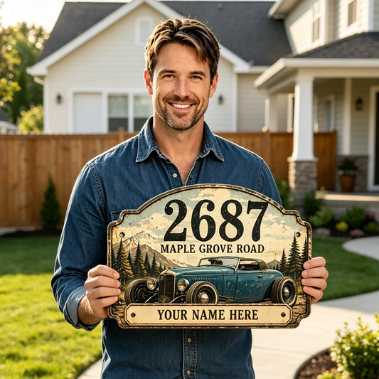 Custom Vintage Hot Rod Address Metal Sign