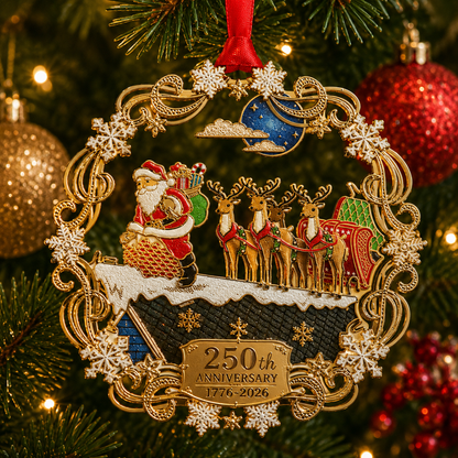🎄250th Anniversary Christmas Metal Ornament 🎇 | 8 Styles Enamel Gold Plated Tree Hanging Decor, Patriotic 1776‑2026 Holiday Keepsake Gift