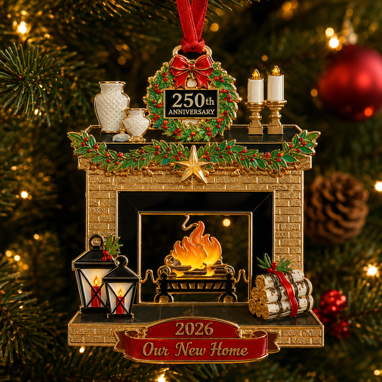 🎄250th Anniversary Christmas Metal Ornament 🎇 | 8 Styles Enamel Gold Plated Tree Hanging Decor, Patriotic 1776‑2026 Holiday Keepsake Gift