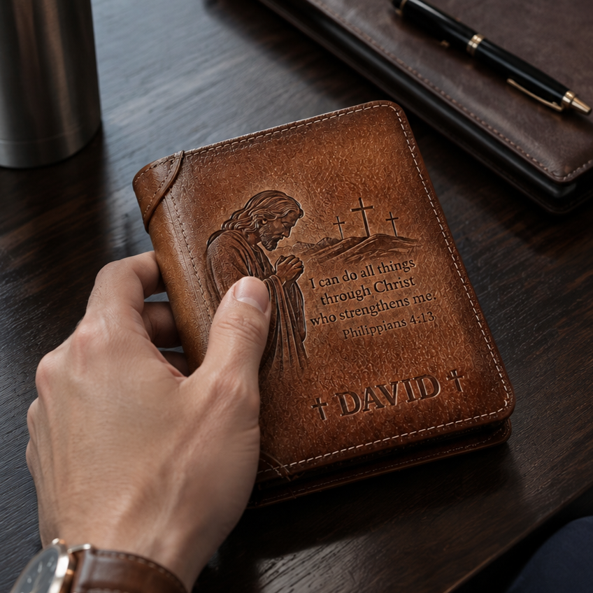 🛡️Personalized Christian Leather Wallet | Custom Name Bible Scripture Gift ✝️