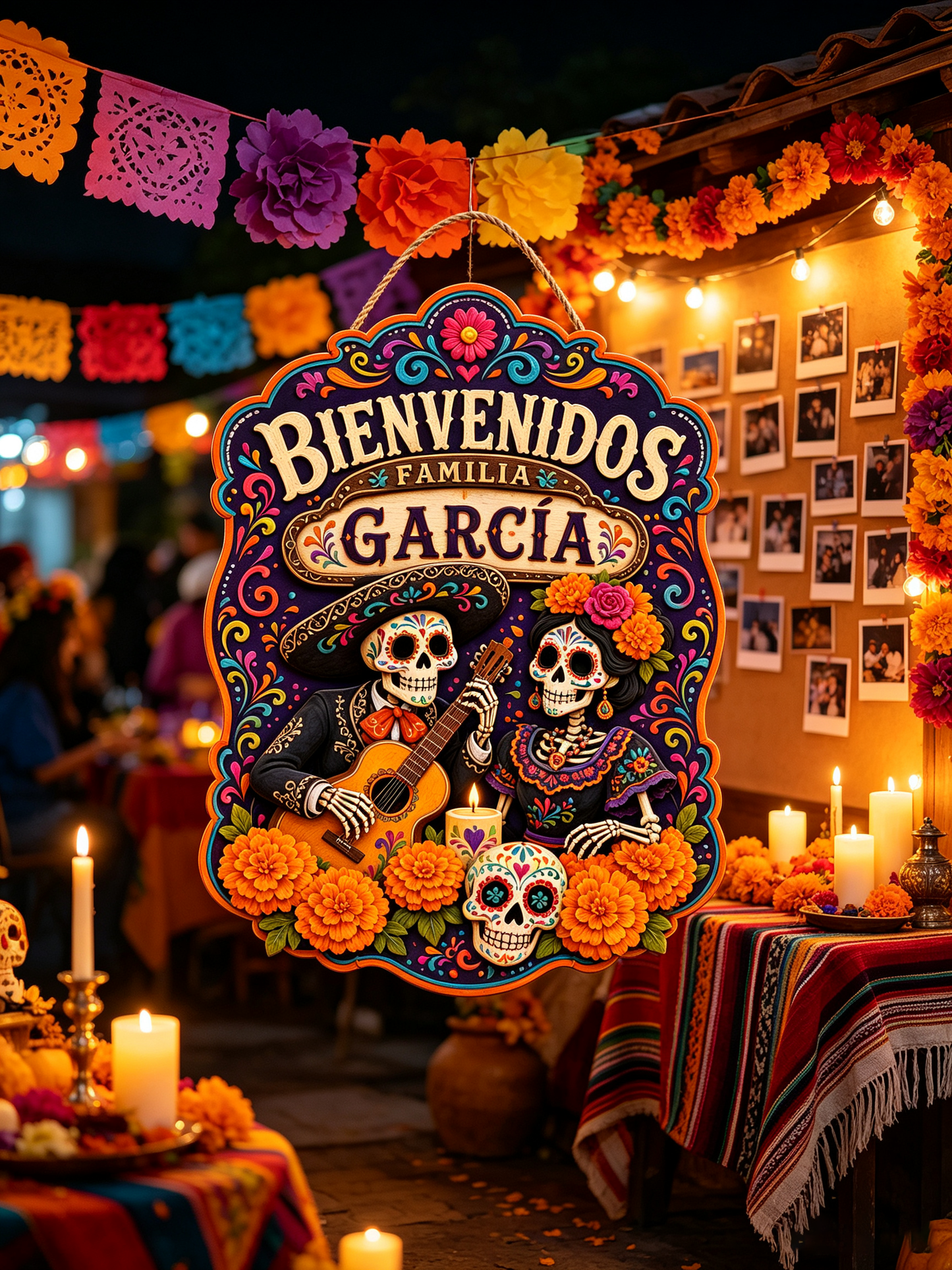 Personalized Dia De Los Muertos Familia Name Hanging Sign