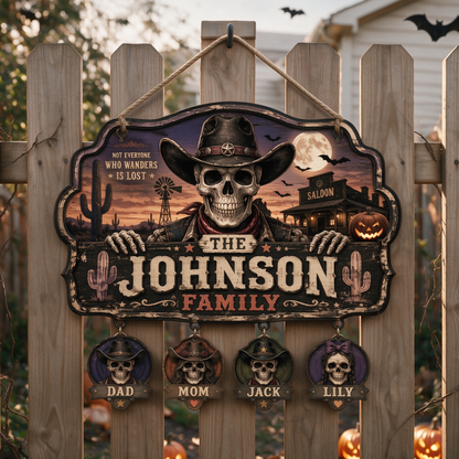 Custom Western Cowboy Skeleton Family Halloween Sign