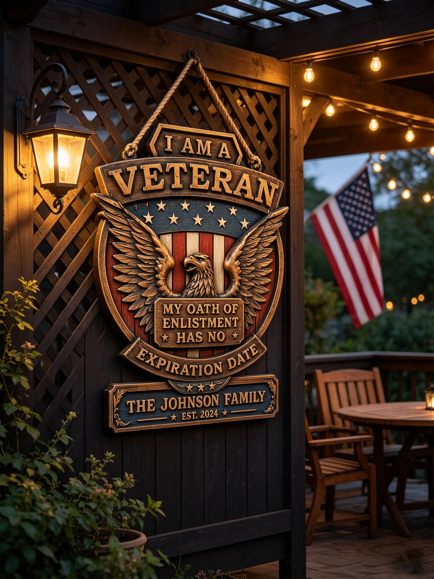 Personalized Patriotic Veteran Eagle Family Wood Sign