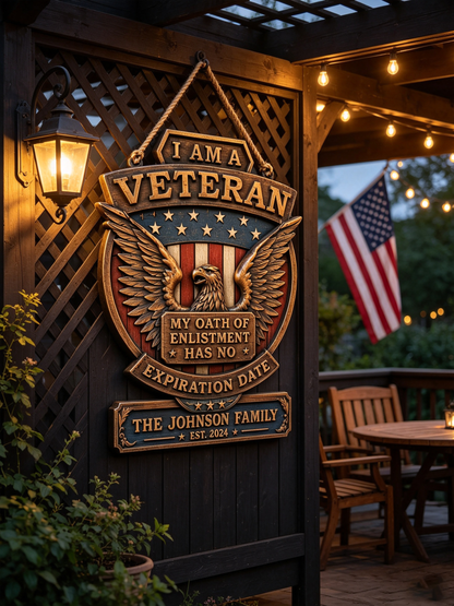 Personalized Patriotic Veteran Eagle Family Wood Sign