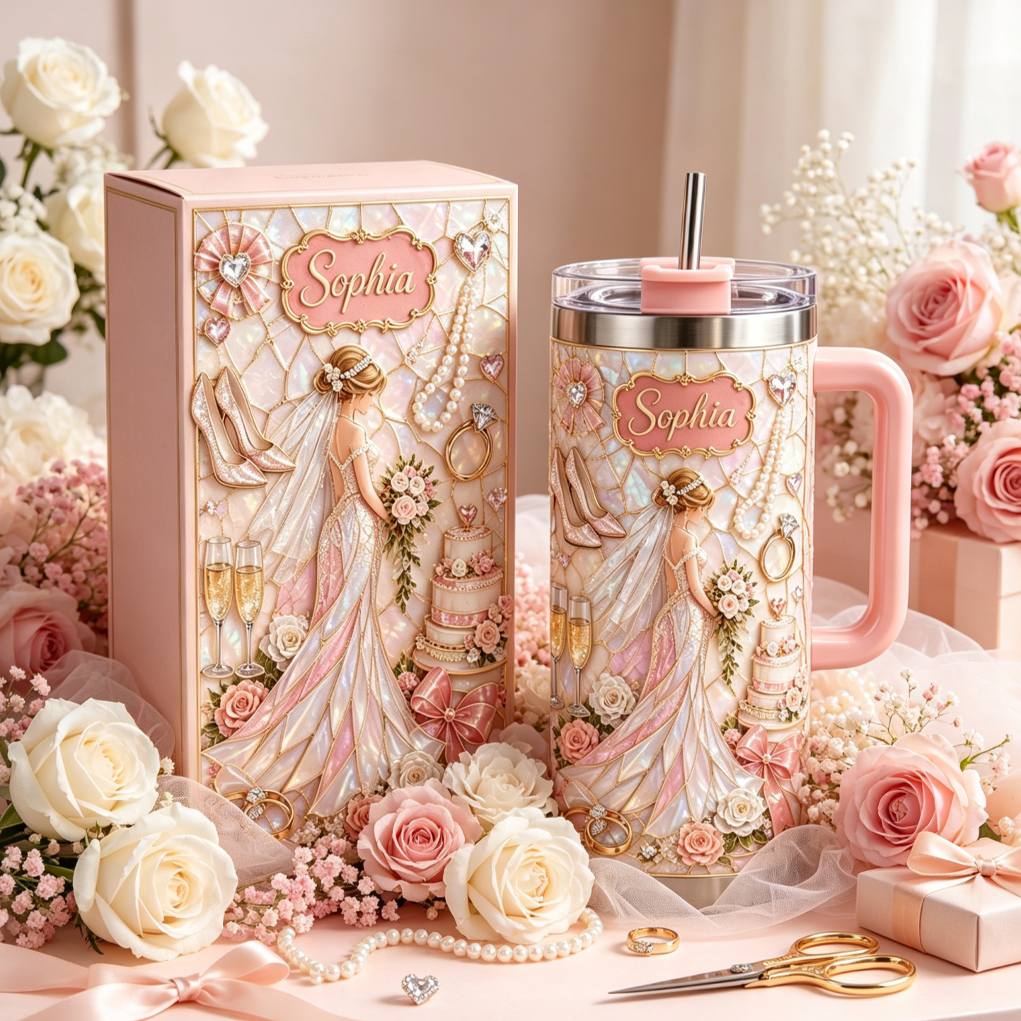 💍 Personalized Bride Wedding Tumbler with Gift Box