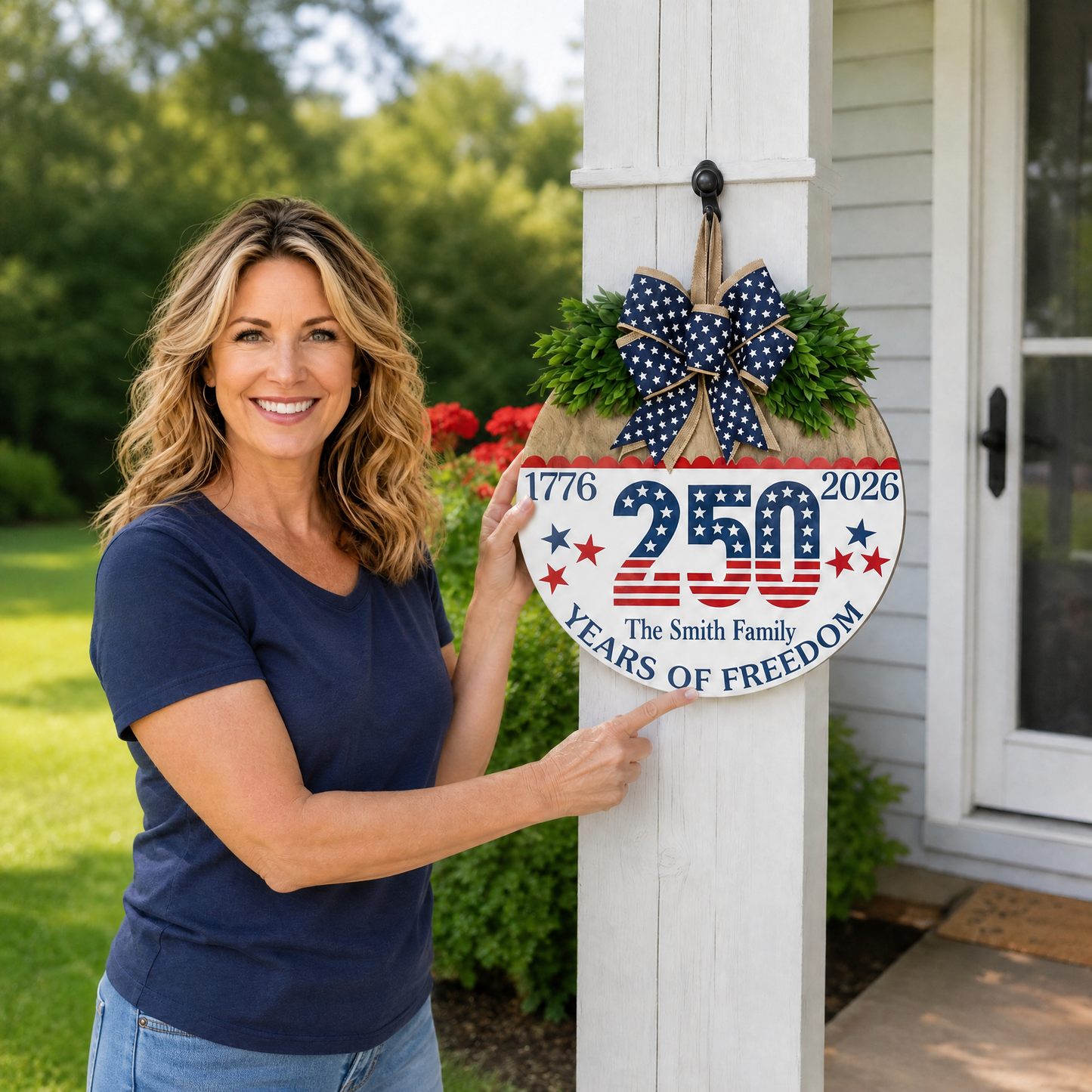 Personalized Round Patriotic Door Decor