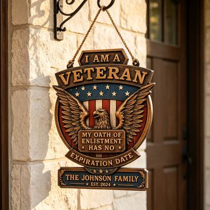 Personalized Patriotic Veteran Eagle Family Wood Sign