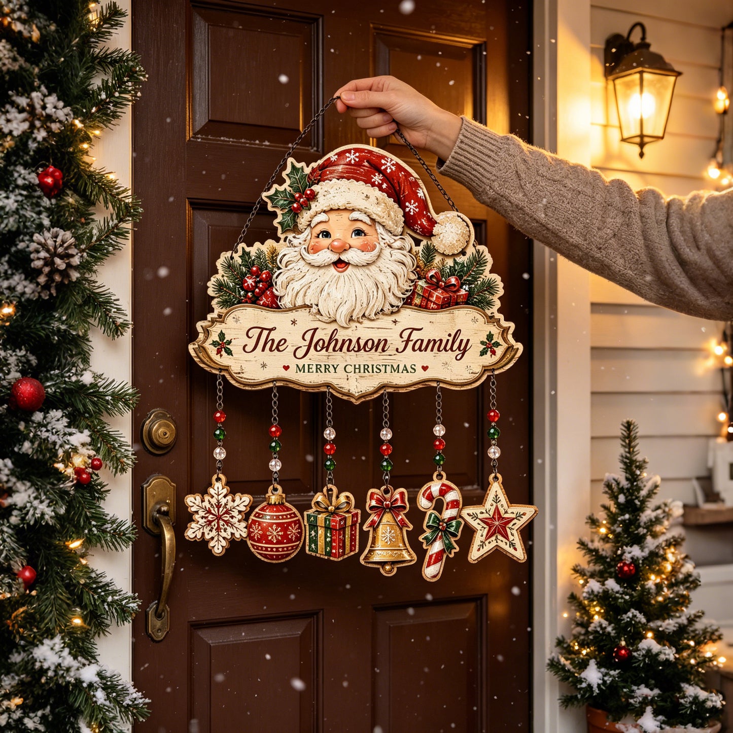 🎅Personalized The Family Name Santa Wooden Ornament Hanging Sign