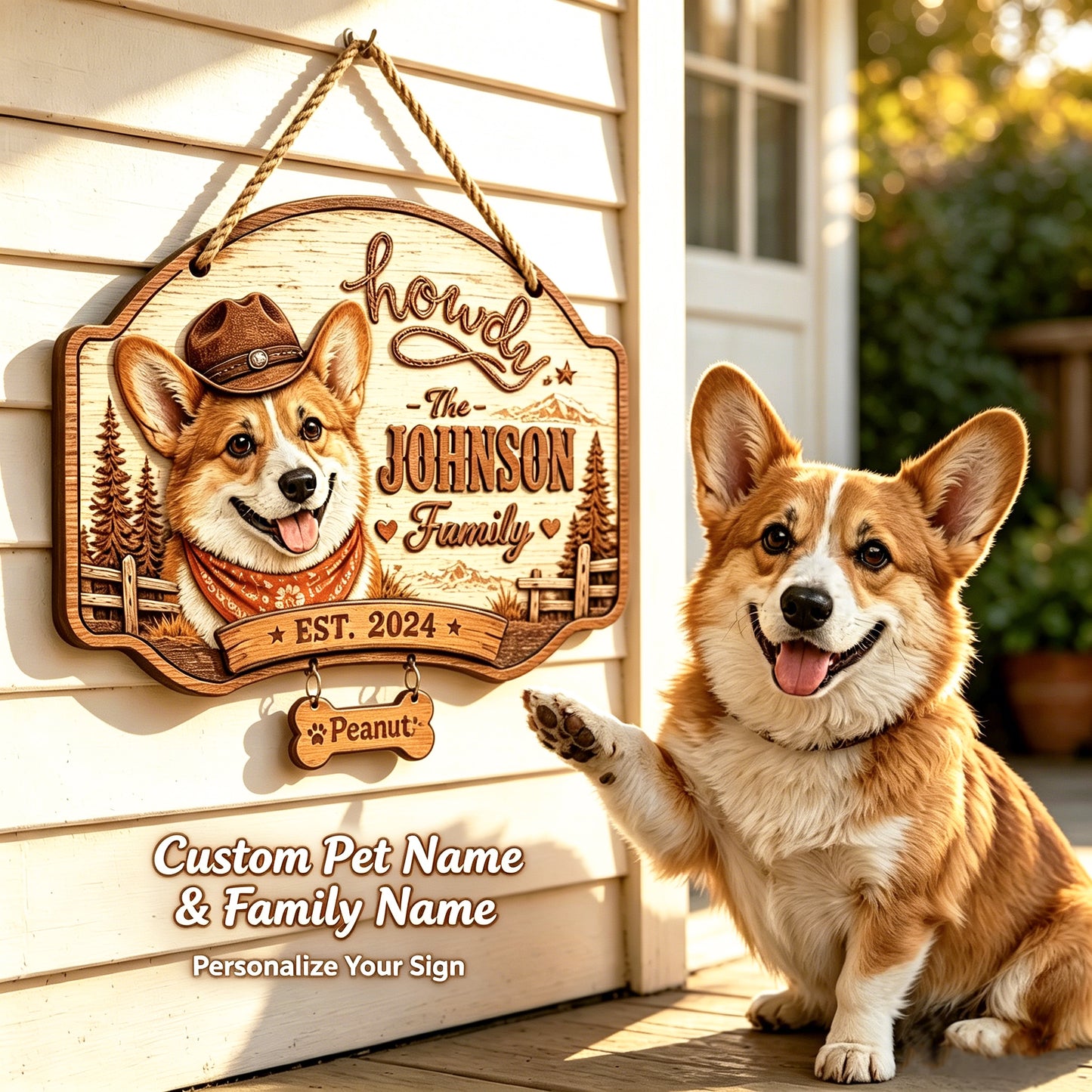 🤠 Custom Cowboy Dog Wooden Sign Custom Dog Breed Name Plaque