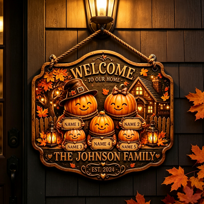 Personalized Pumpkin Family Welcome Sign