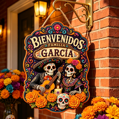 Personalized Dia De Los Muertos Familia Name Hanging Sign