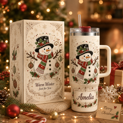 ⛄ Personalized Vintage Snowman Christmas Insulated Tumbler With Handle