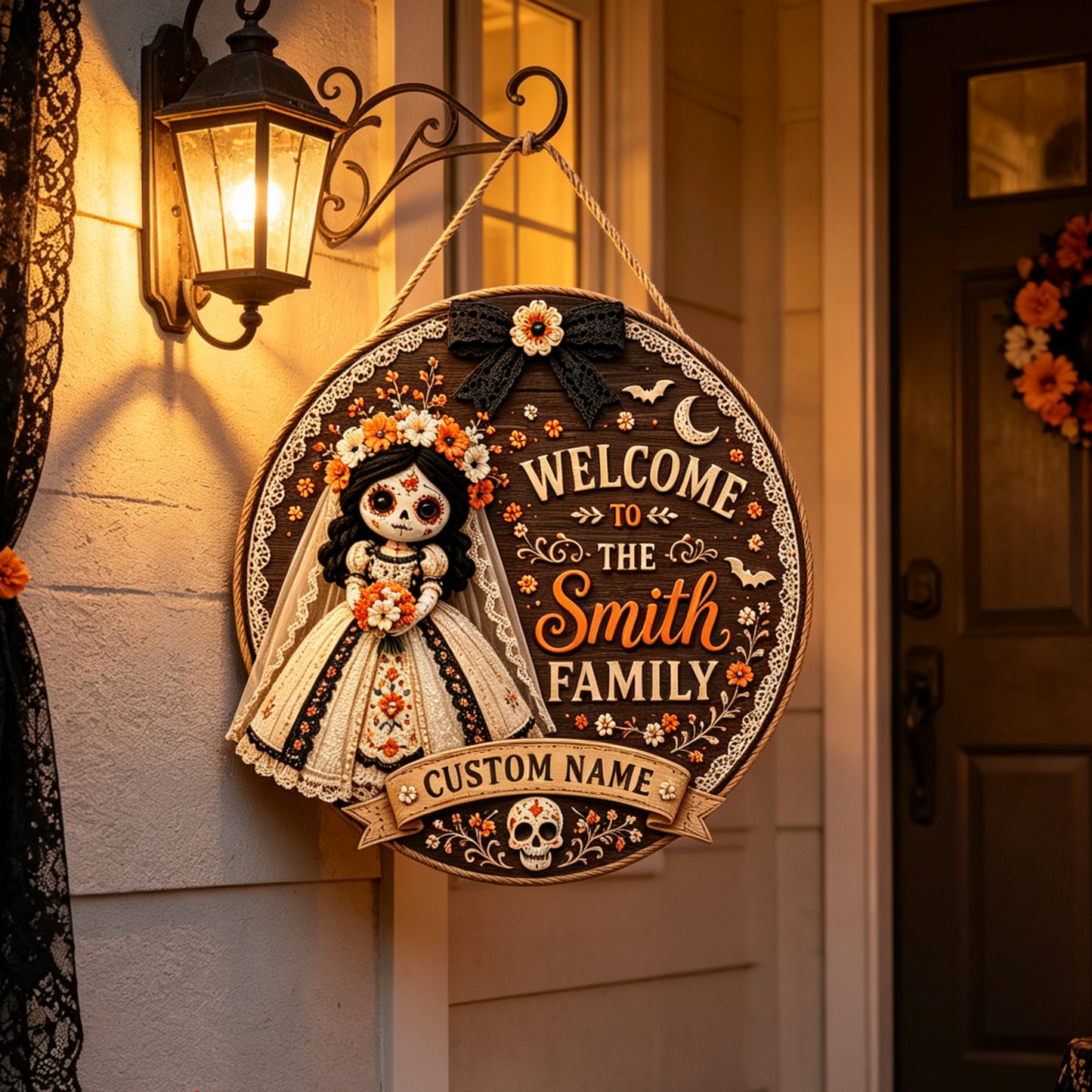 Custom Day of the Dead Doll Family Welcome Sign