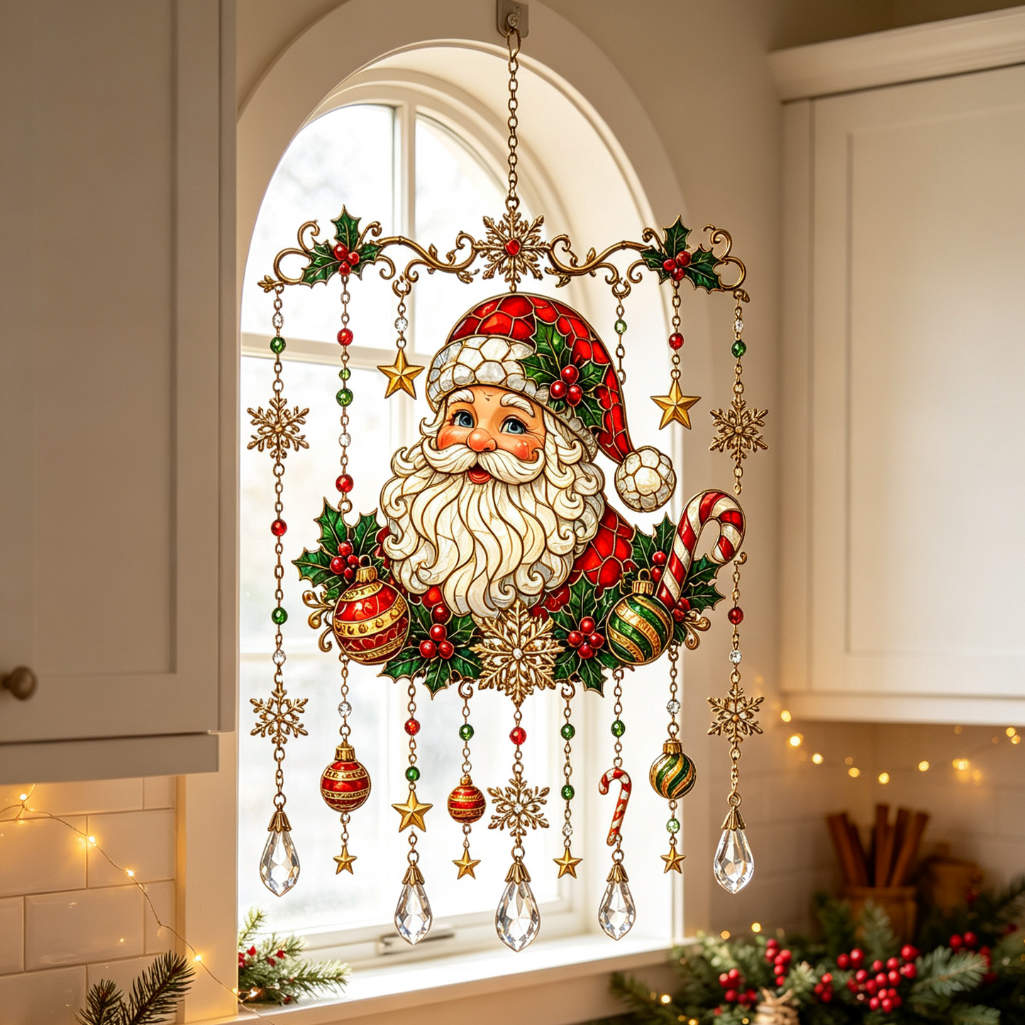 3 Styles Holiday Stained Glass Window Suncatcher Hanging