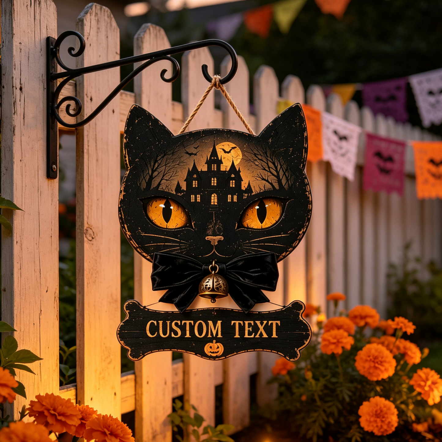 Custom Black Cat Halloween Family Name Sign