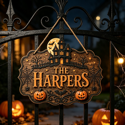 Custom Halloween Haunted House Family Name Sign