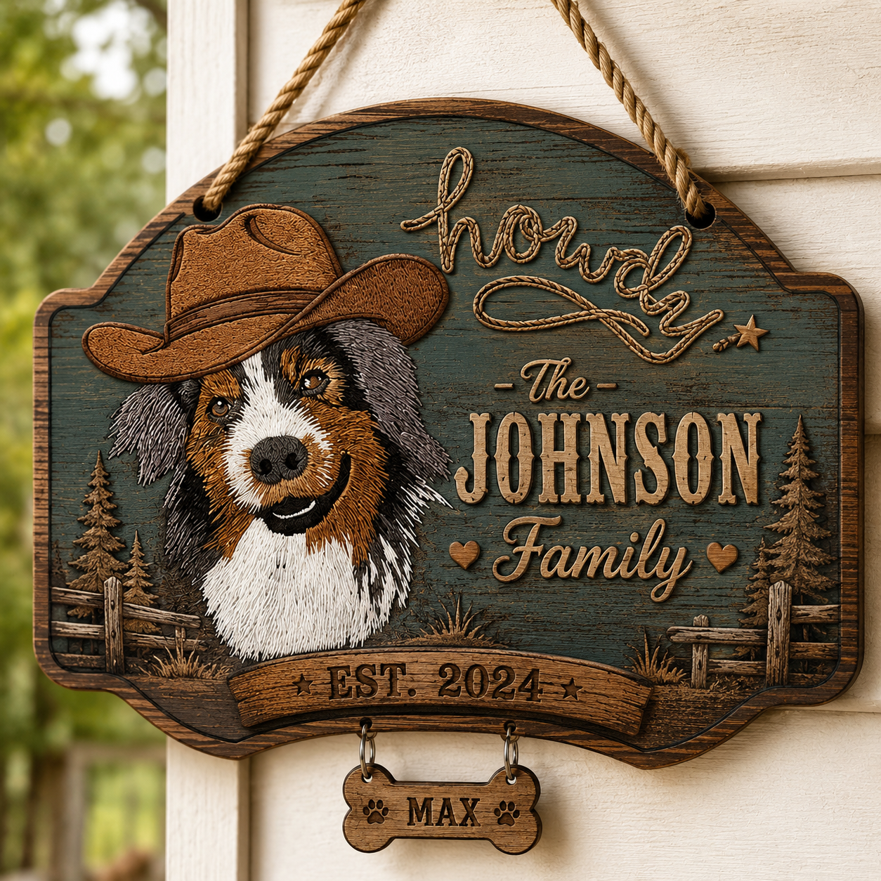 🤠 Custom Cowboy Dog Wooden Sign Custom Dog Breed Name Plaque