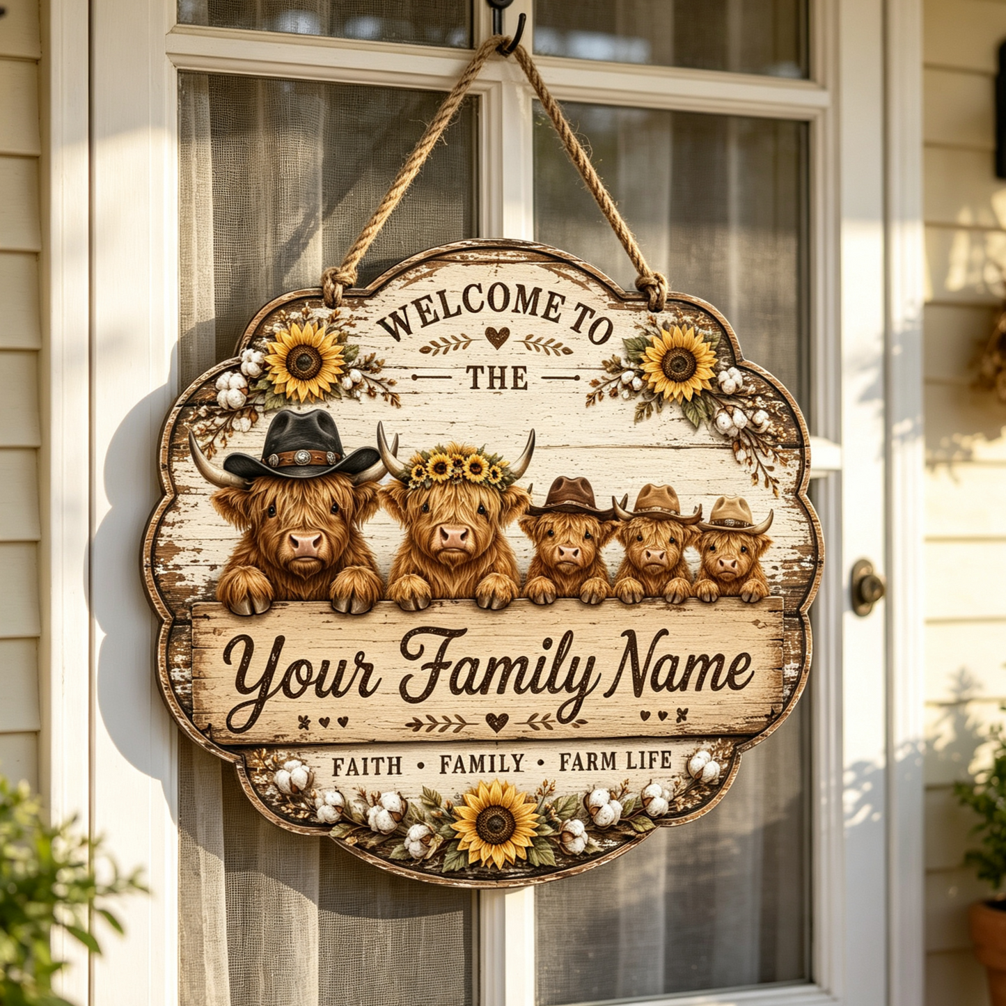 Custom Highland Cow Farm Family Welcome Sign