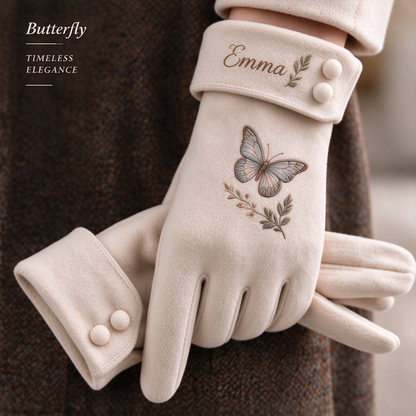 Personalized Nature Embroidered Winter Gloves – Custom Name Flamingo, Hummingbird, Butterfly & Red Bird Gloves