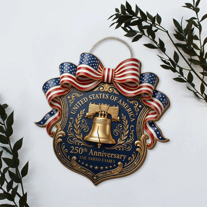 Personalized USA Wooden Door Sign, 250th Anniversary Decor