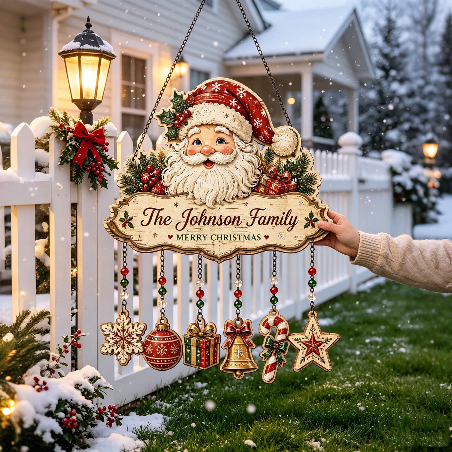 🎅Personalized The Family Name Santa Wooden Ornament Hanging Sign