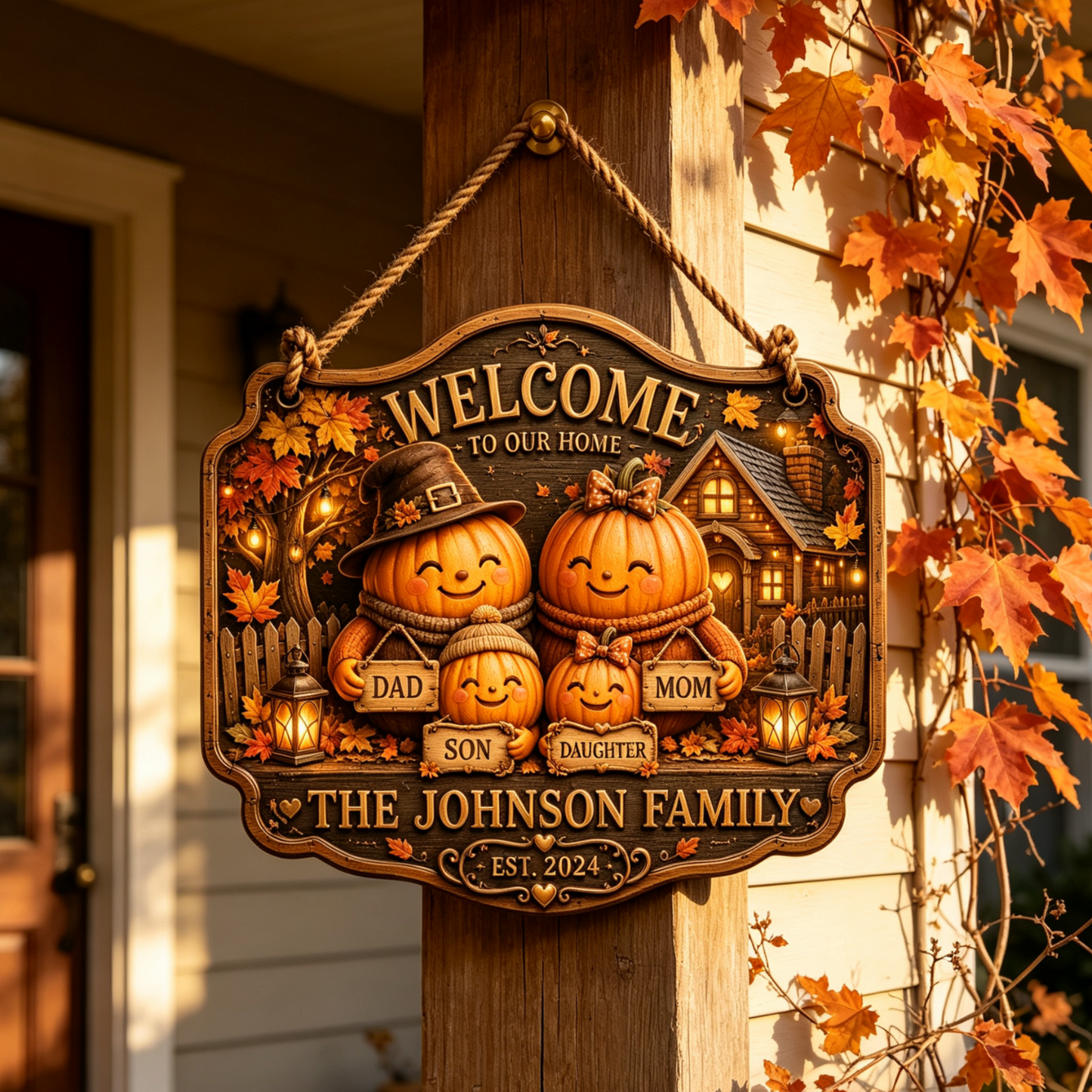 Personalized Pumpkin Family Welcome Sign