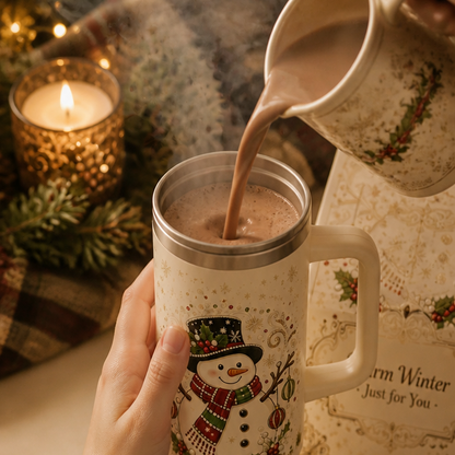 ⛄ Personalized Vintage Snowman Christmas Insulated Tumbler With Handle