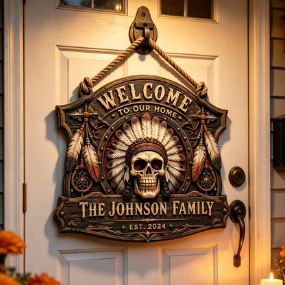 Custom Native American Skull Family Welcome Sign