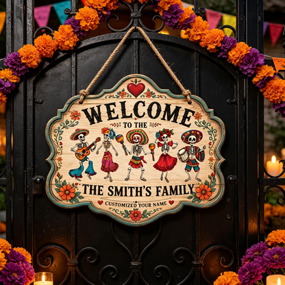 Custom Day of the Dead Skeleton Band Family Welcome Sign